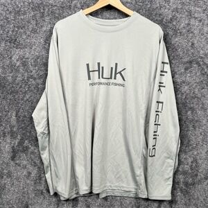 HUK Performance Fishing Mens Long Sleeve Shirt Gray Outdoor Size XL